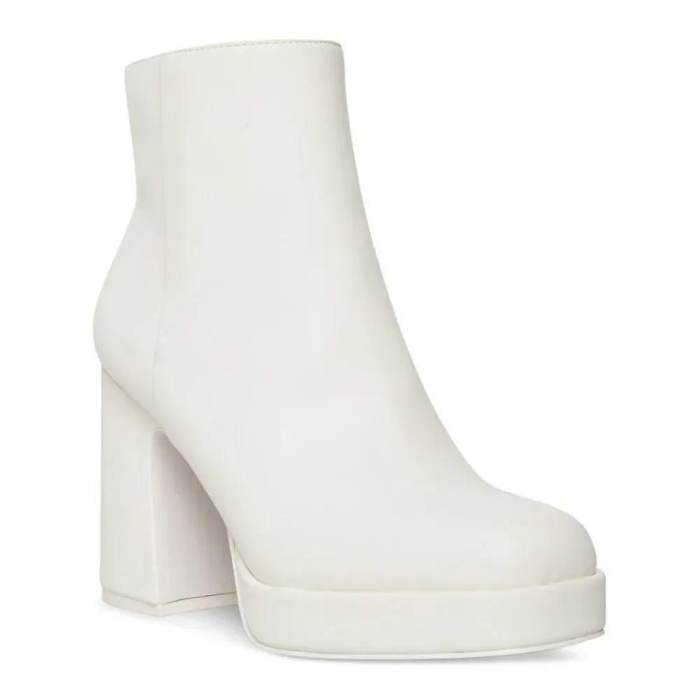 MADDEN GIRL Womens White 1" Platform Activatte Toe Block Heel Booties 7.5 M
